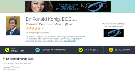 Completed dentist profile on Healthgrades